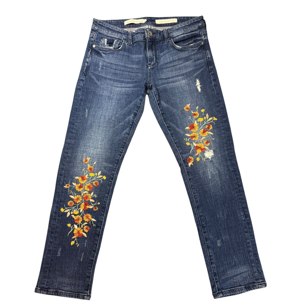 Pilcro & The Letterpress Women's Slim Boyfriend Floral Embroidered Jeans 32x28